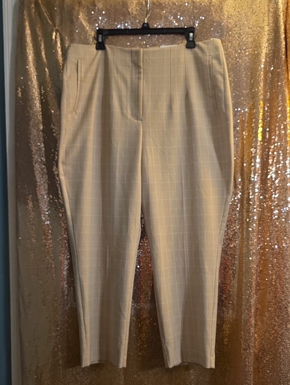 Nine West Beige Plaid Tapered Leg Dress Pants
